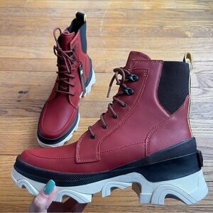 NEW Sorel Brex Boot Lace Waterproof Warp Red Black NL4305-849 Size 9 NWT